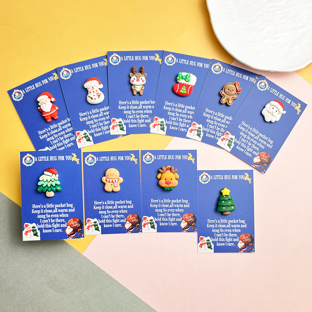 Ten Christmas pocket hug styles displayed together on blue message cards