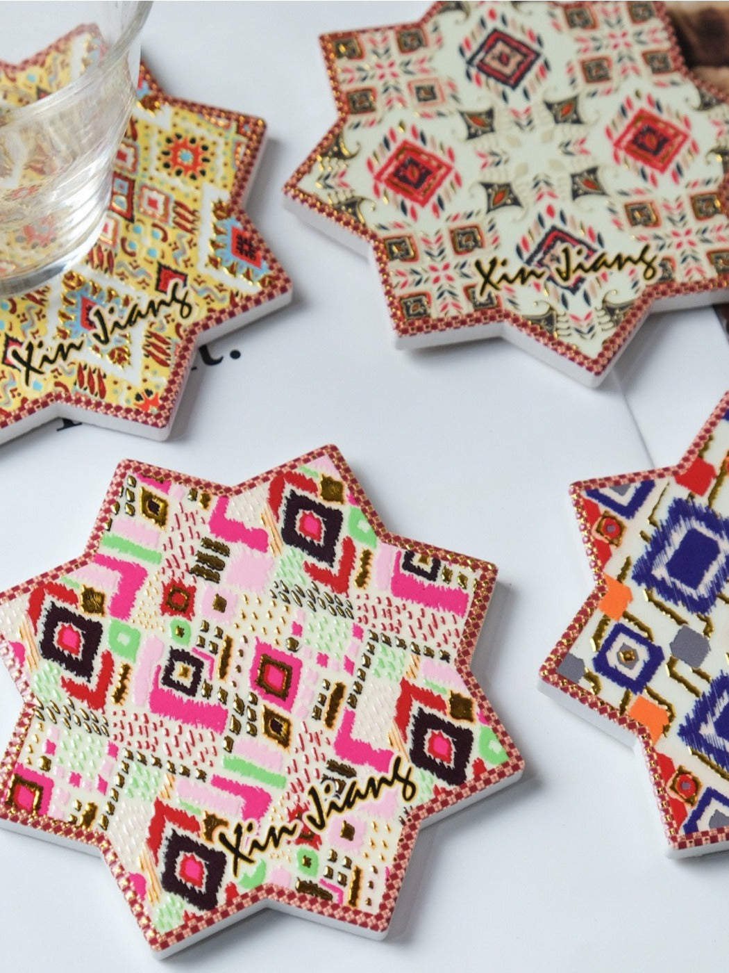 Thimara - Bohemian Aesthetic Octagonal Star  Ceramic Coaster