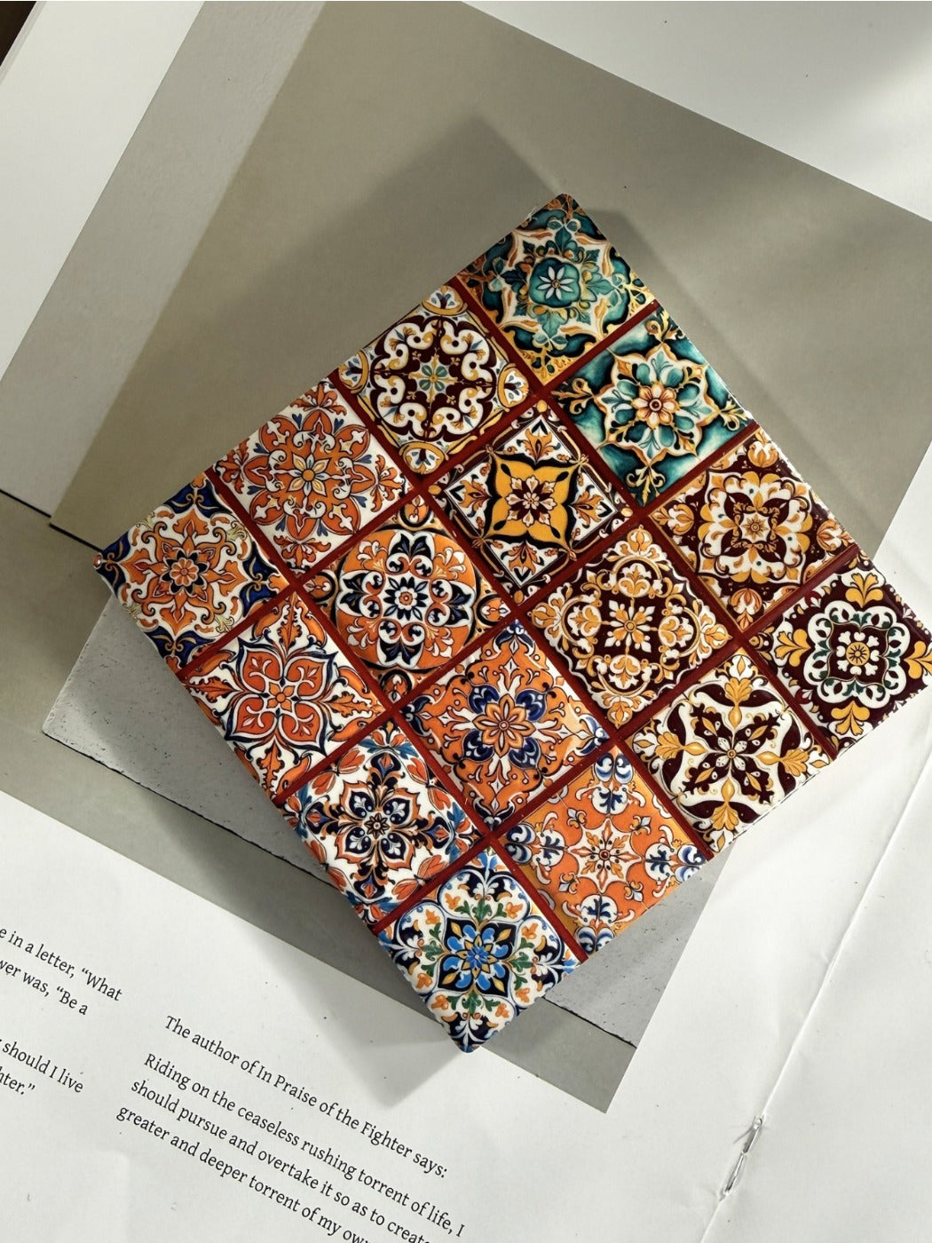 Thimara - Vintage Bohemian Embossed Square Ceramic Coaster