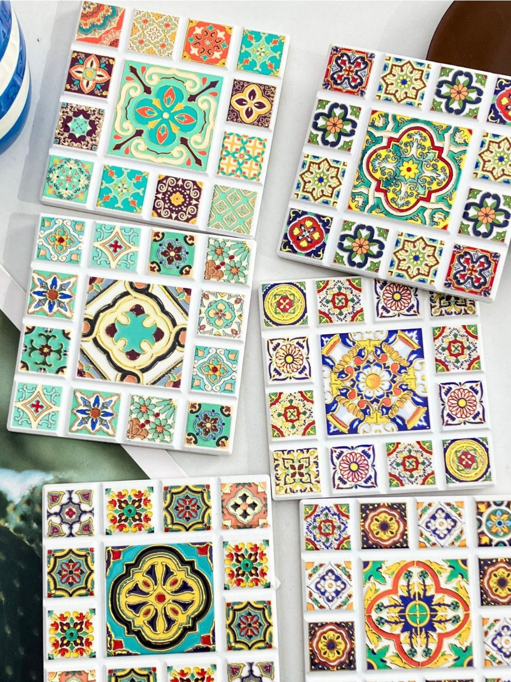 Thimara - Vintage Bohemian Embossed Square Ceramic Coaster