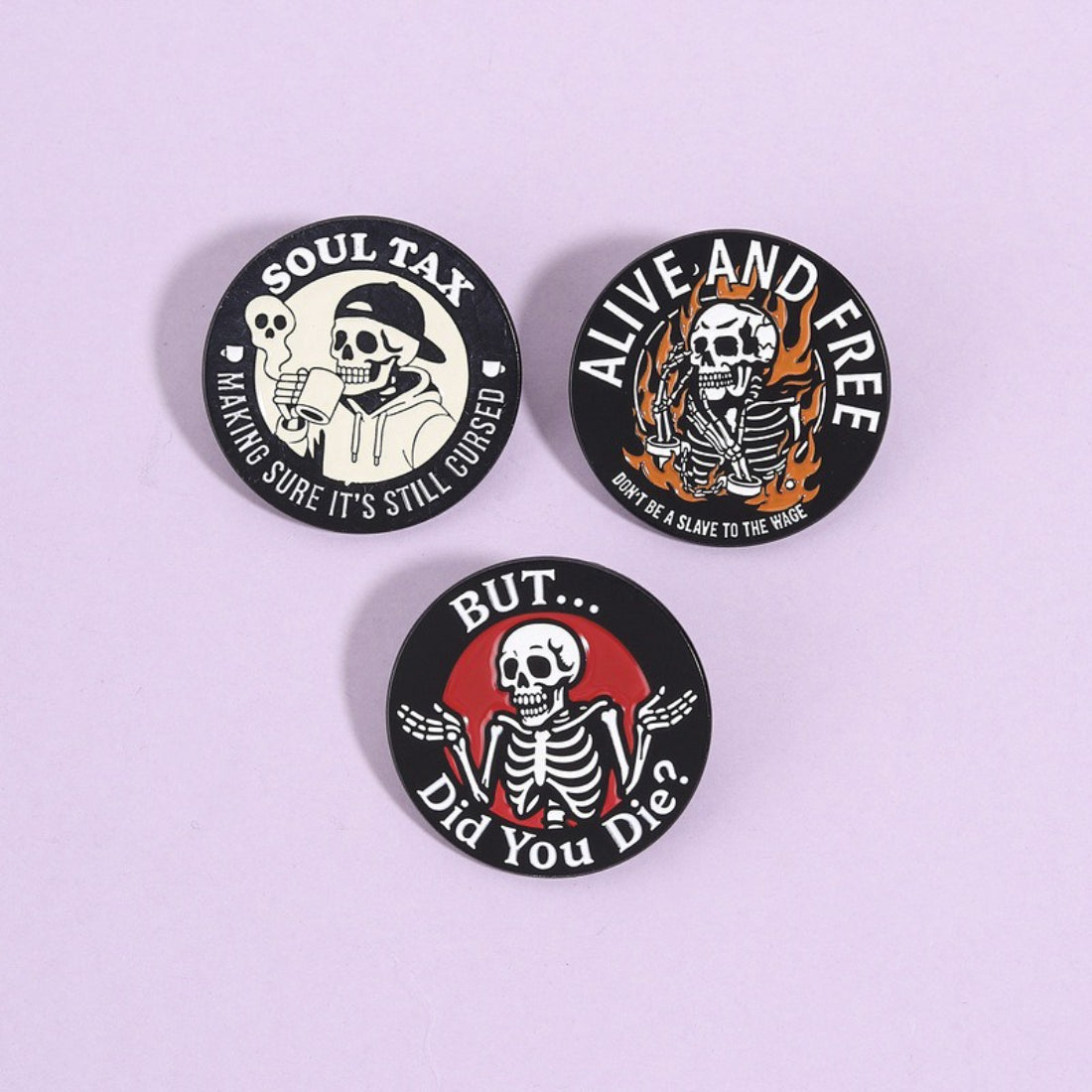 Pinori skeleton enamel pin packaging with logo and product information