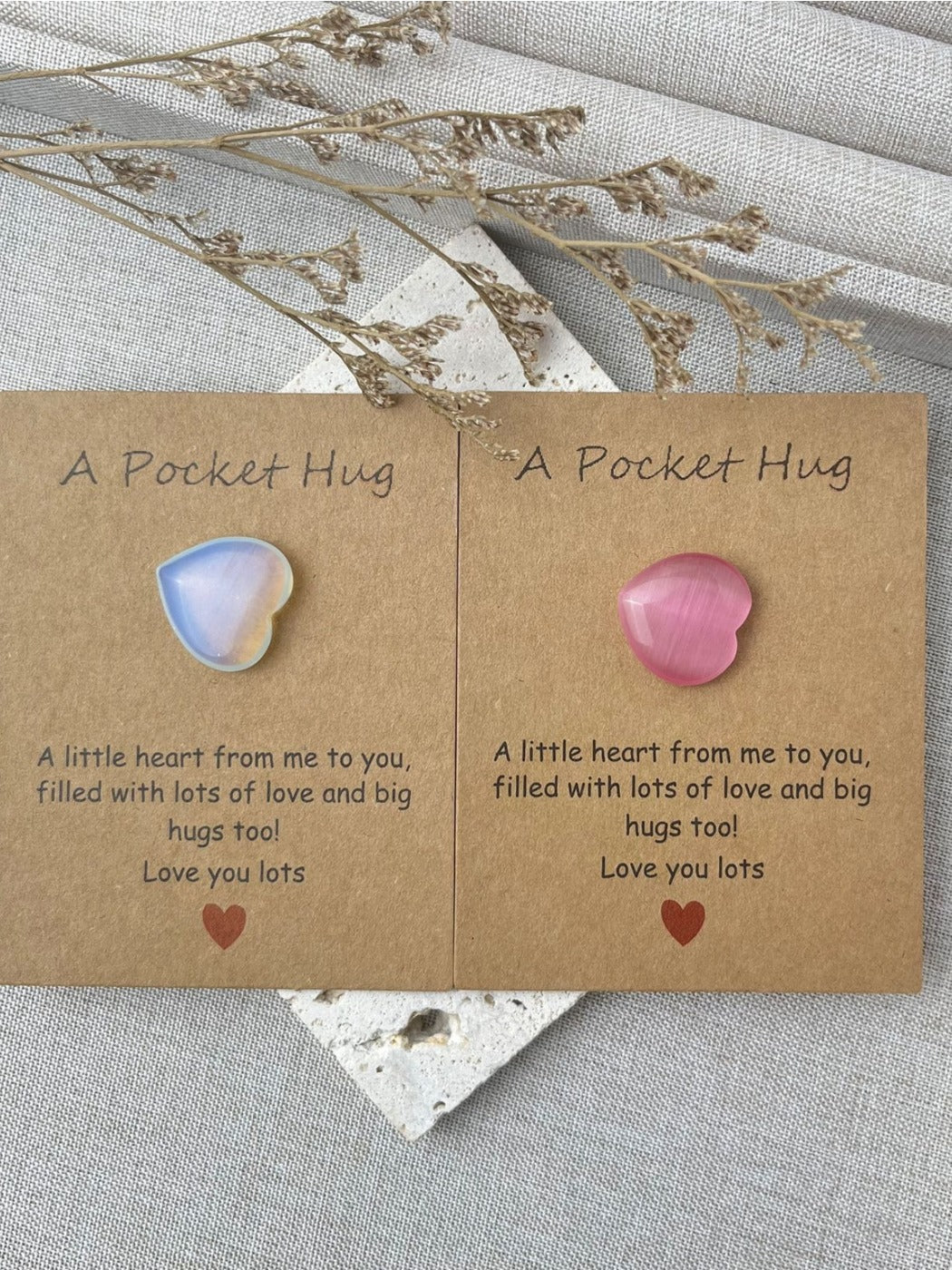 Taphug - Pocket Hug Glass Heart Gift pocket hug card and keepsake token view 2
