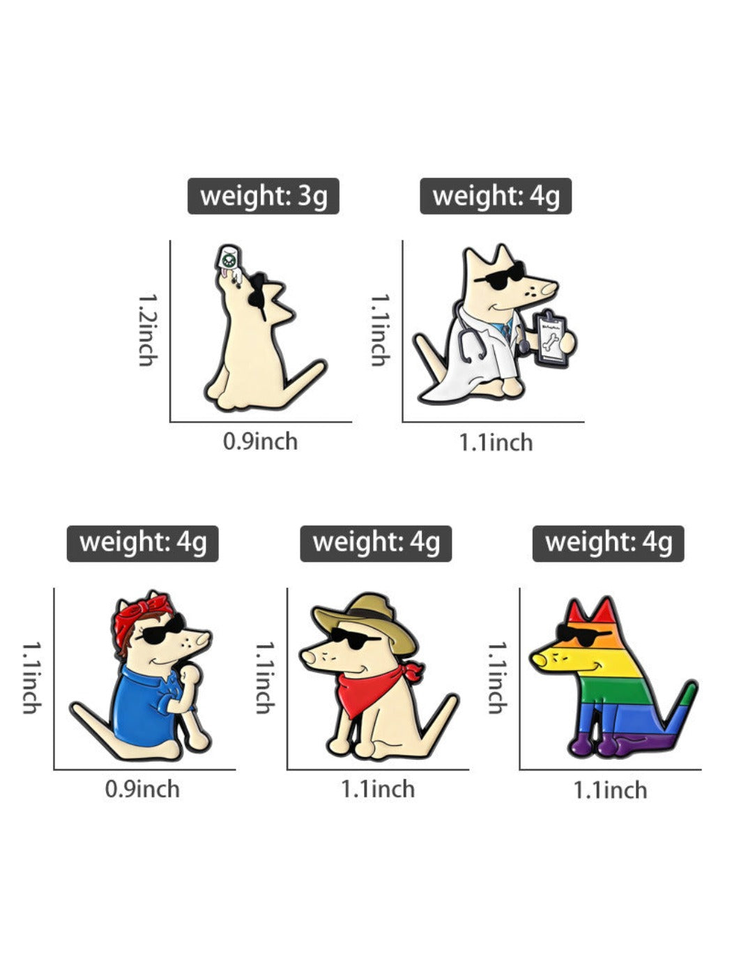 Pinori - Cartoon Rainbow Sunglasses Dog Brooch