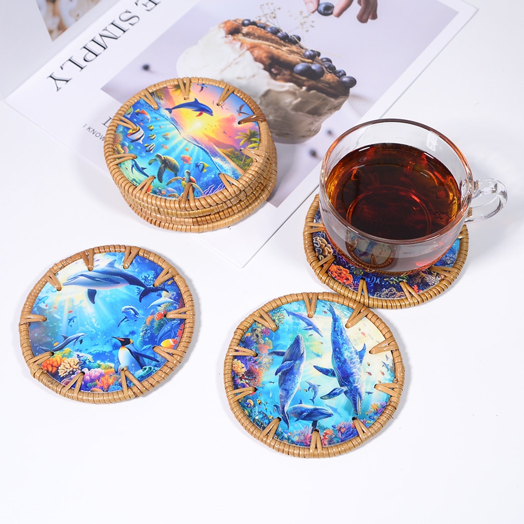 Thimara - Ocean Theme Painted Round Coaster