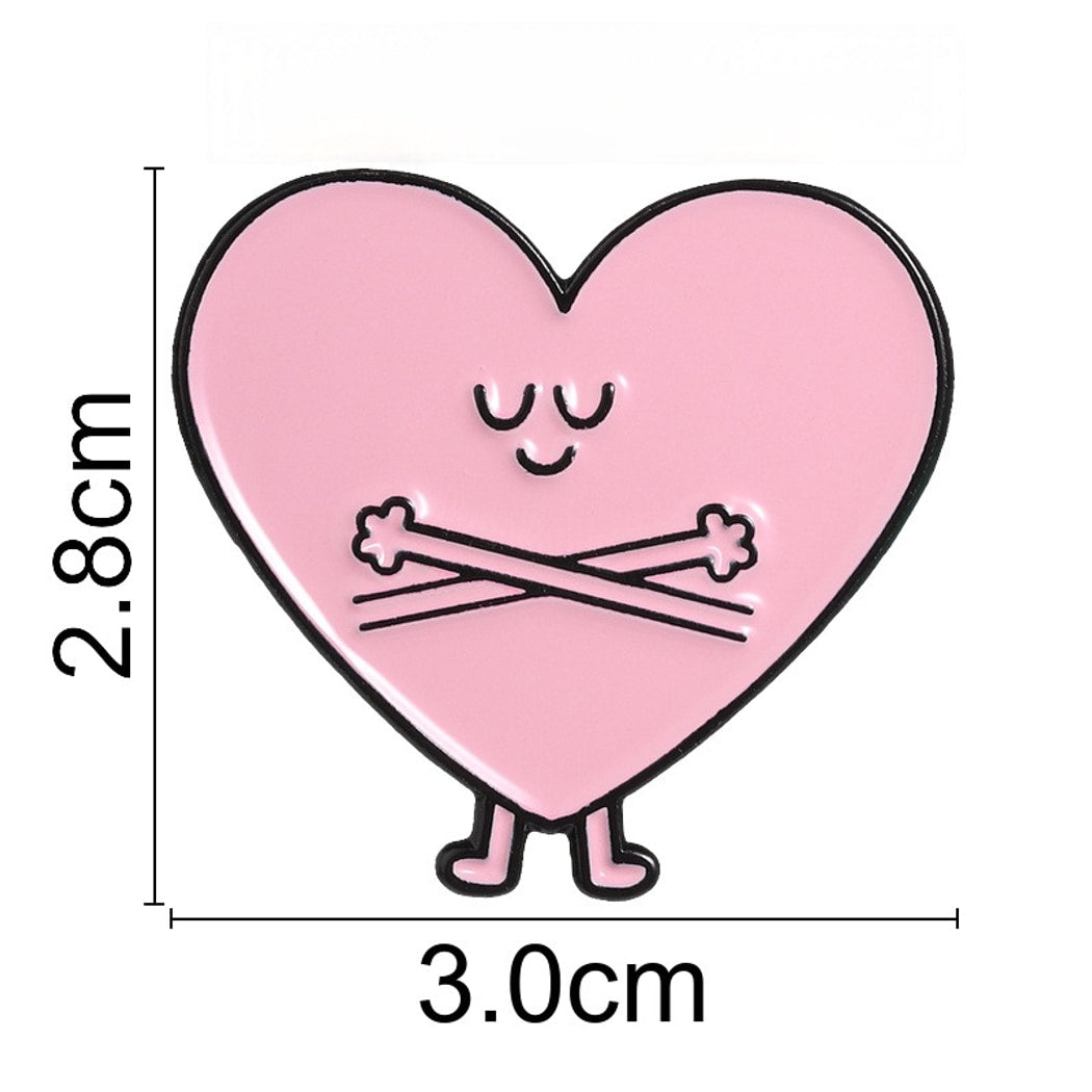 Pinori - Painted Heart Face Geometric Accent Brooch