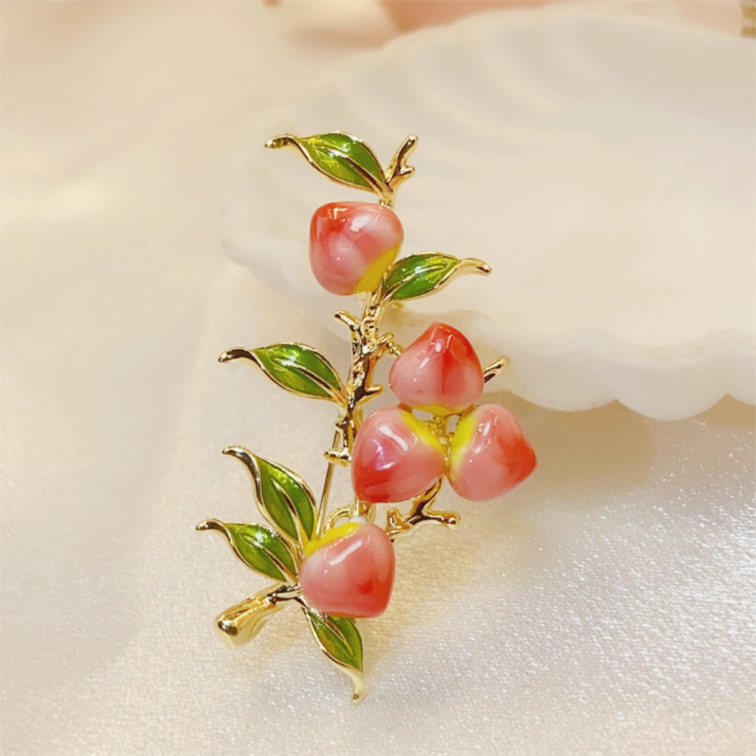 Peach Branch Enamel Brooch