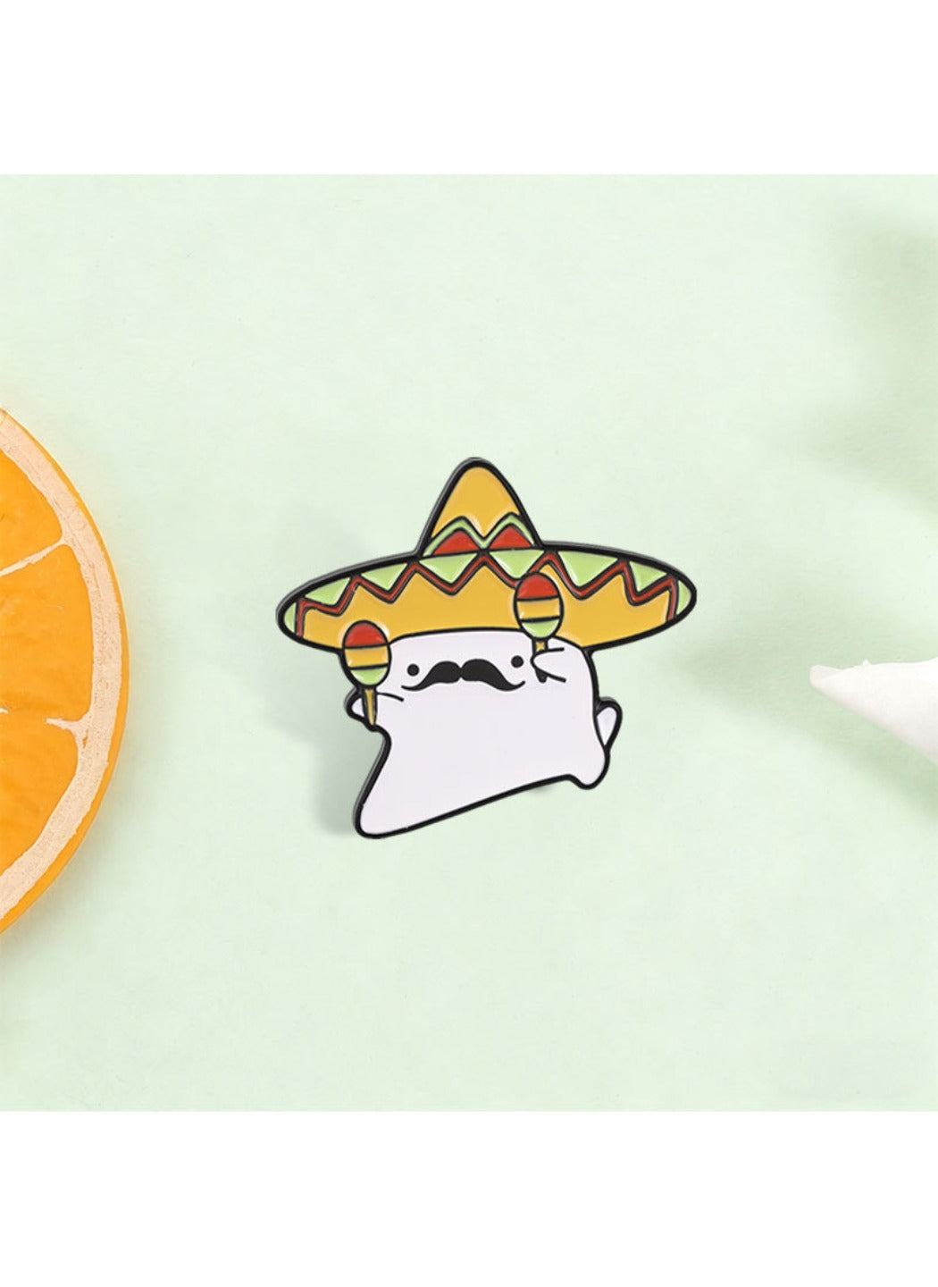 Pinori - Straw Hat Brooch Badge, Cute Cartoon Ghost Pin