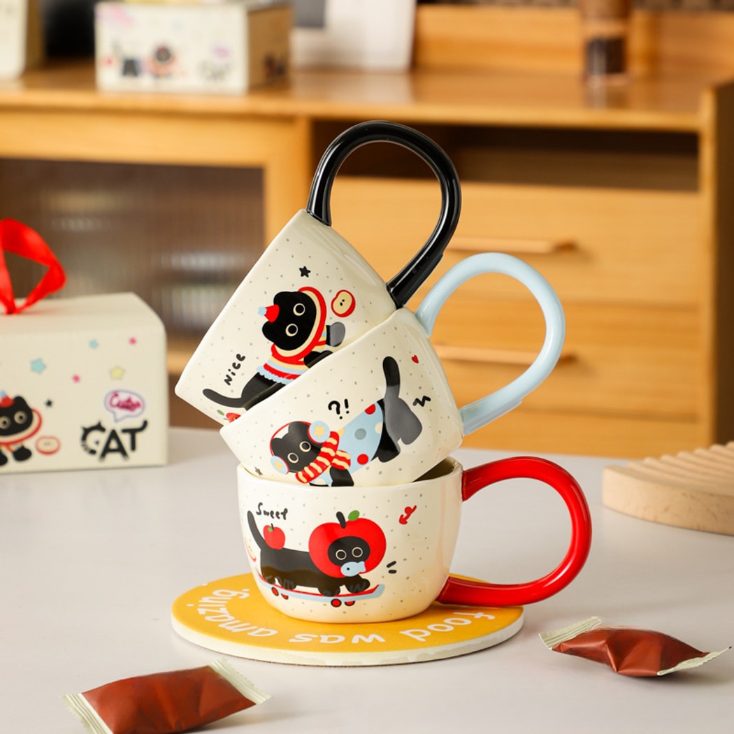 Mivora - Cute Cartoon Cat Coffee Mug