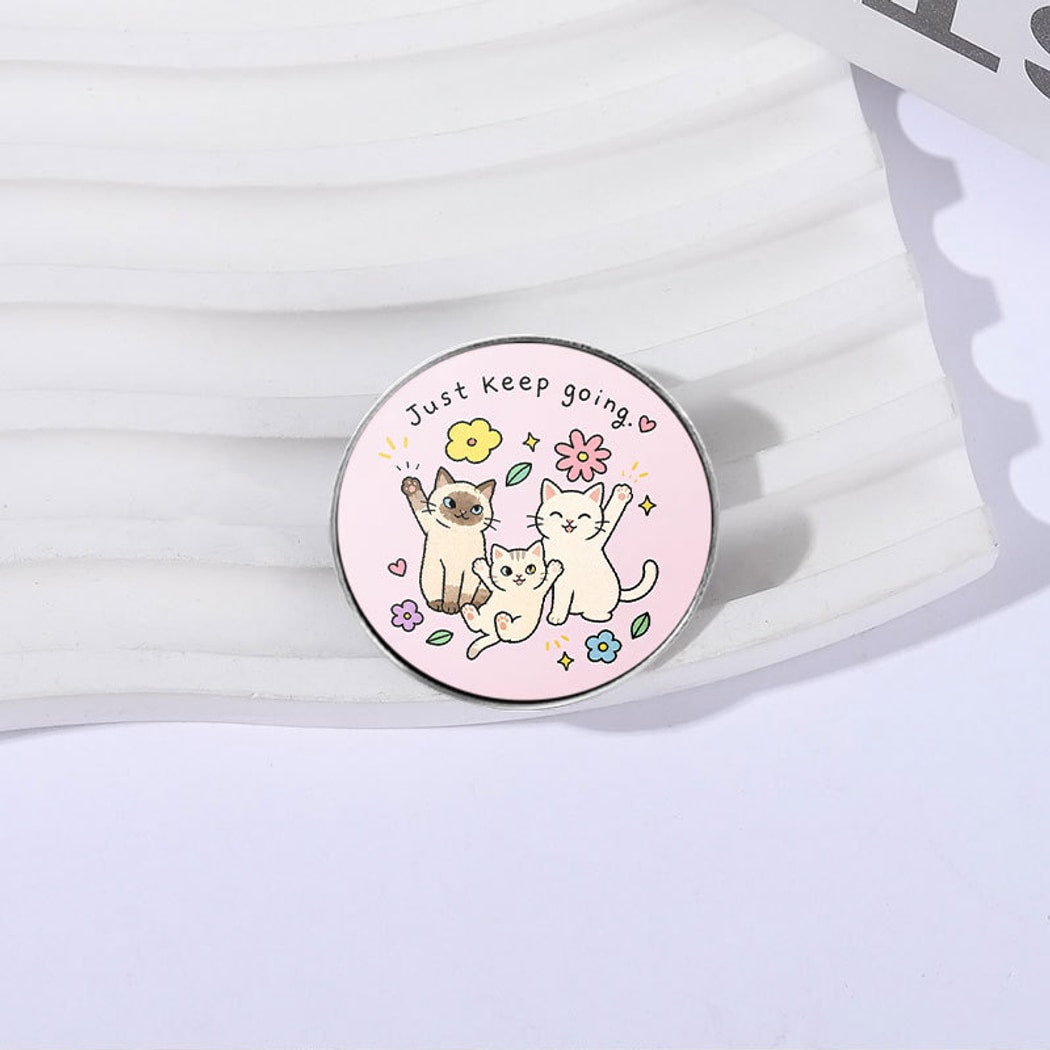 Pinori - Cute Cat Letter Round Decorative Brooch
