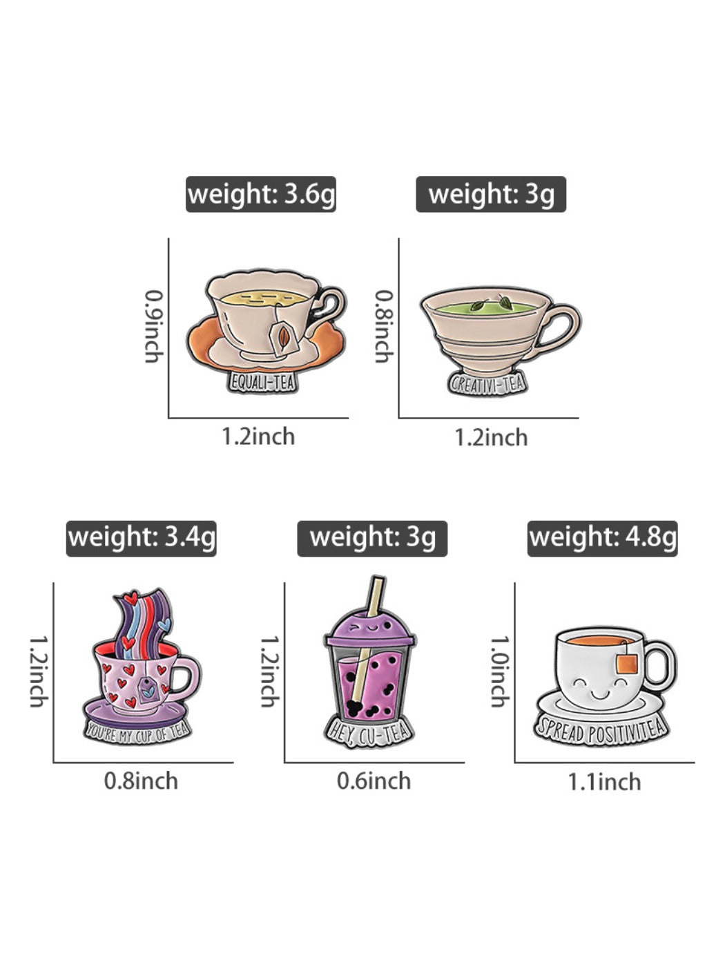 Pinori tea cup pun pin on a white background highlighting colors and design
