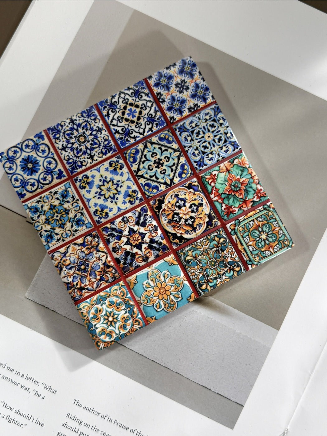 Thimara - Vintage Bohemian Embossed Square Ceramic Coaster