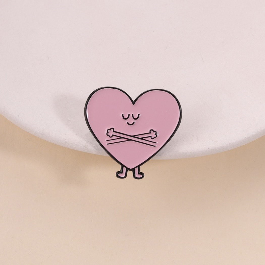 Pinori - Painted Heart Face Geometric Accent Brooch