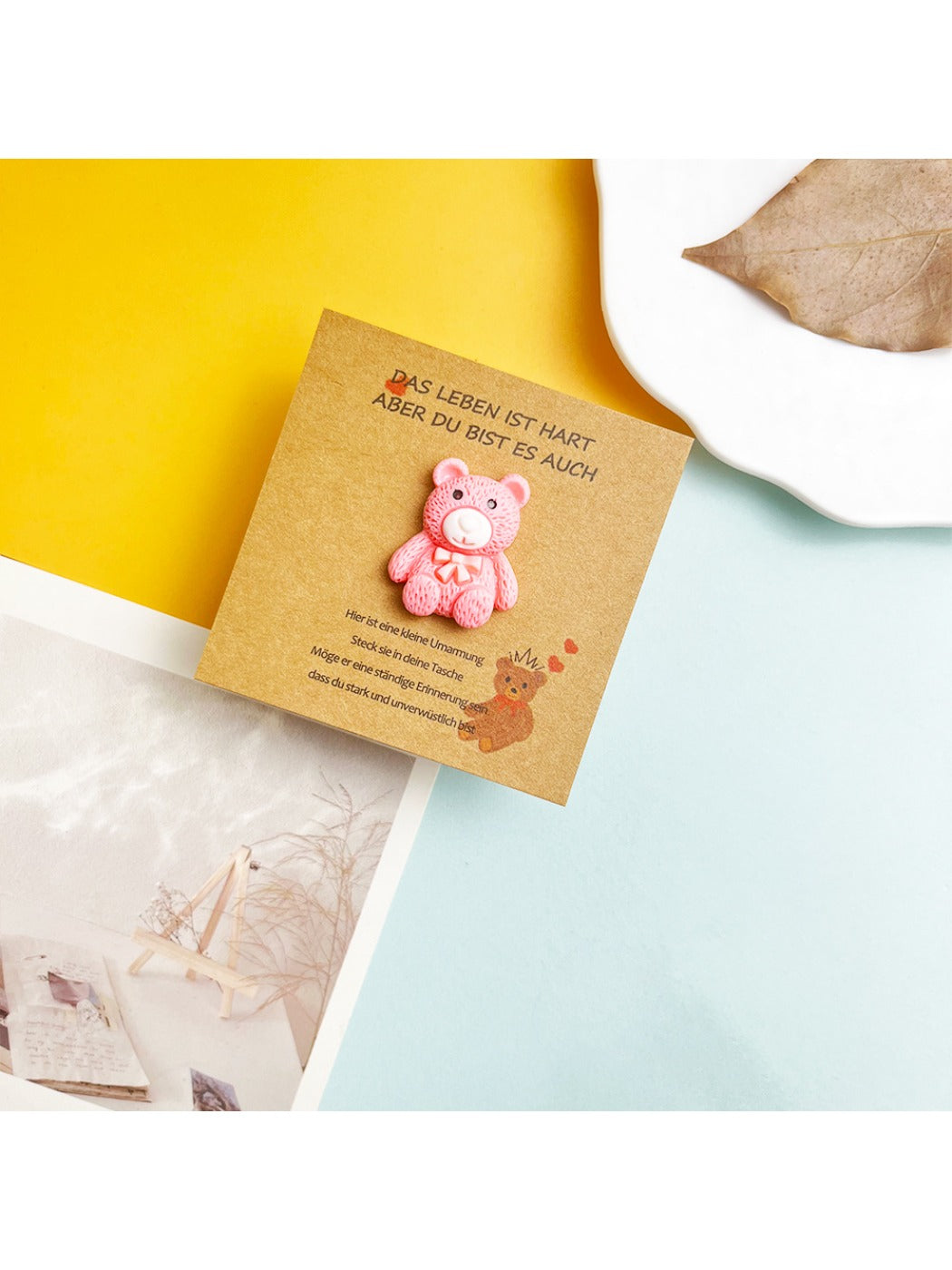 Taphug DIY bear pocket hug card with a small bear plush peeking out of the pocket