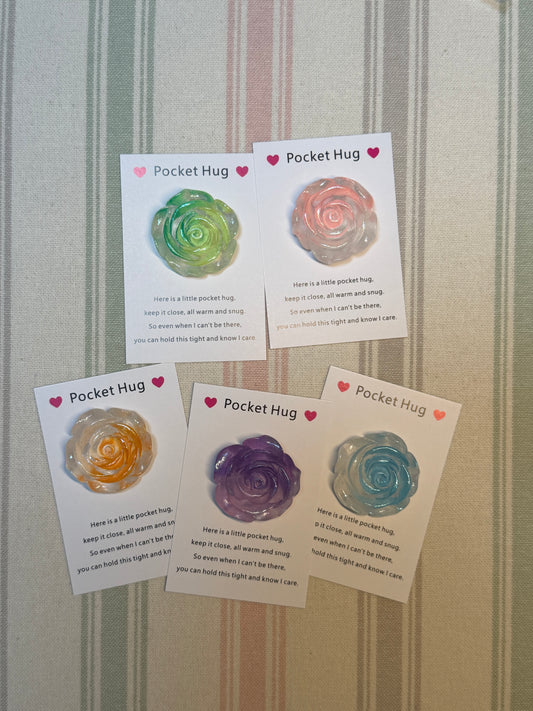 Taphug Rose Glow in The Dark pocket hug card and polyester token on white background