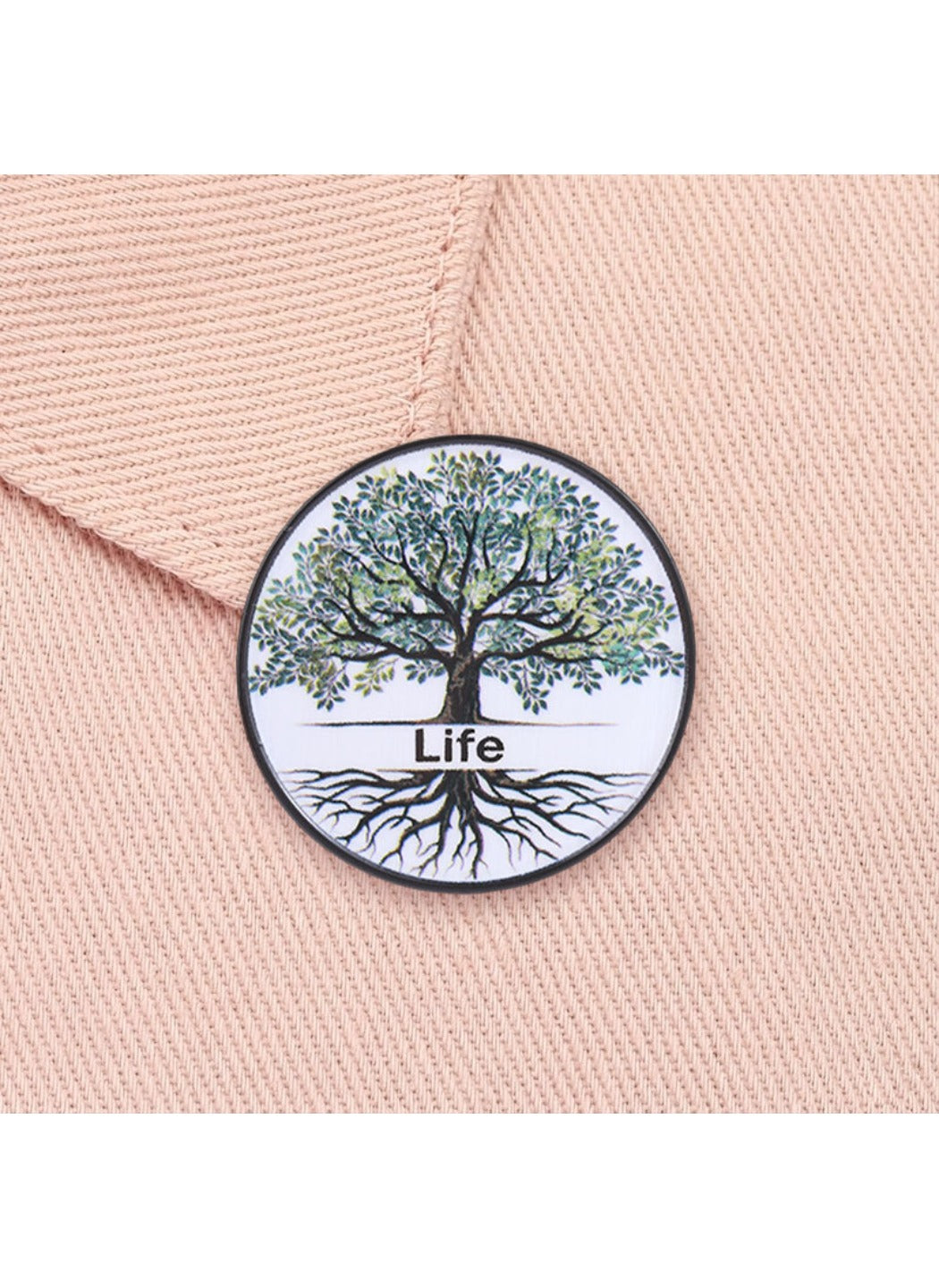 Pinori - Cute Cartoon Tree of Life with Life Text & White Circle Pin