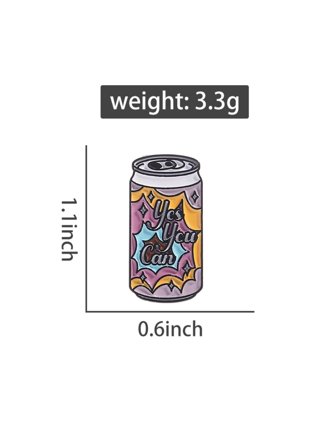 Pinori punk soda can badge held in hand to show scale and detailed enamel finish