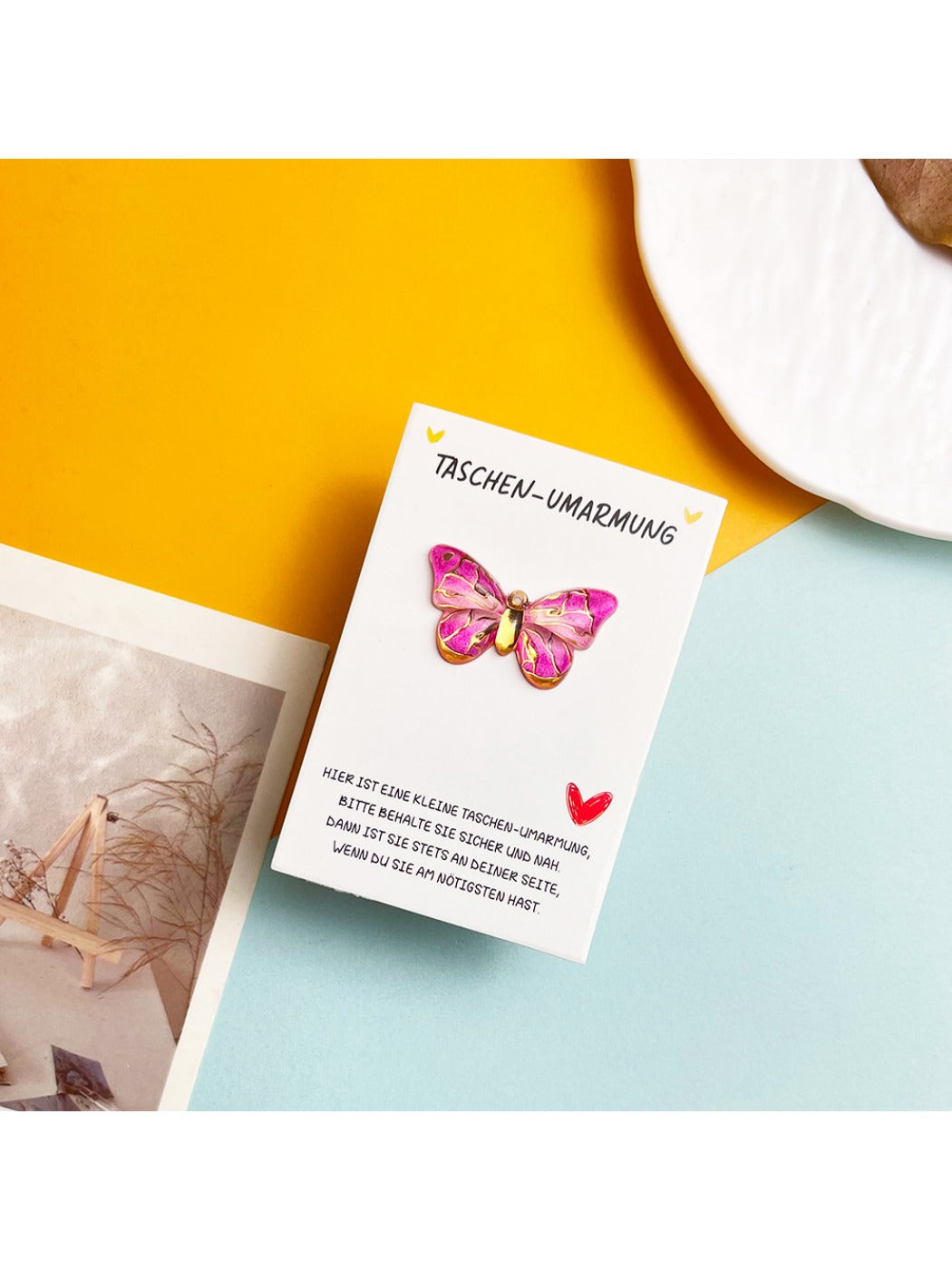 Close-up of gradient colors on butterfly wings of Taphug pocket hug card