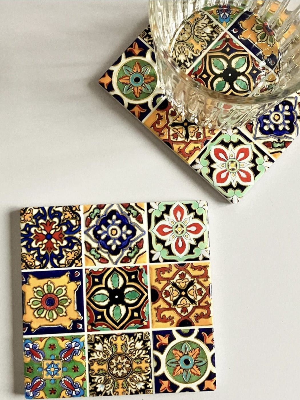 Thimara - 3D Raised Gold Foil Square Coasters Heat Resistant