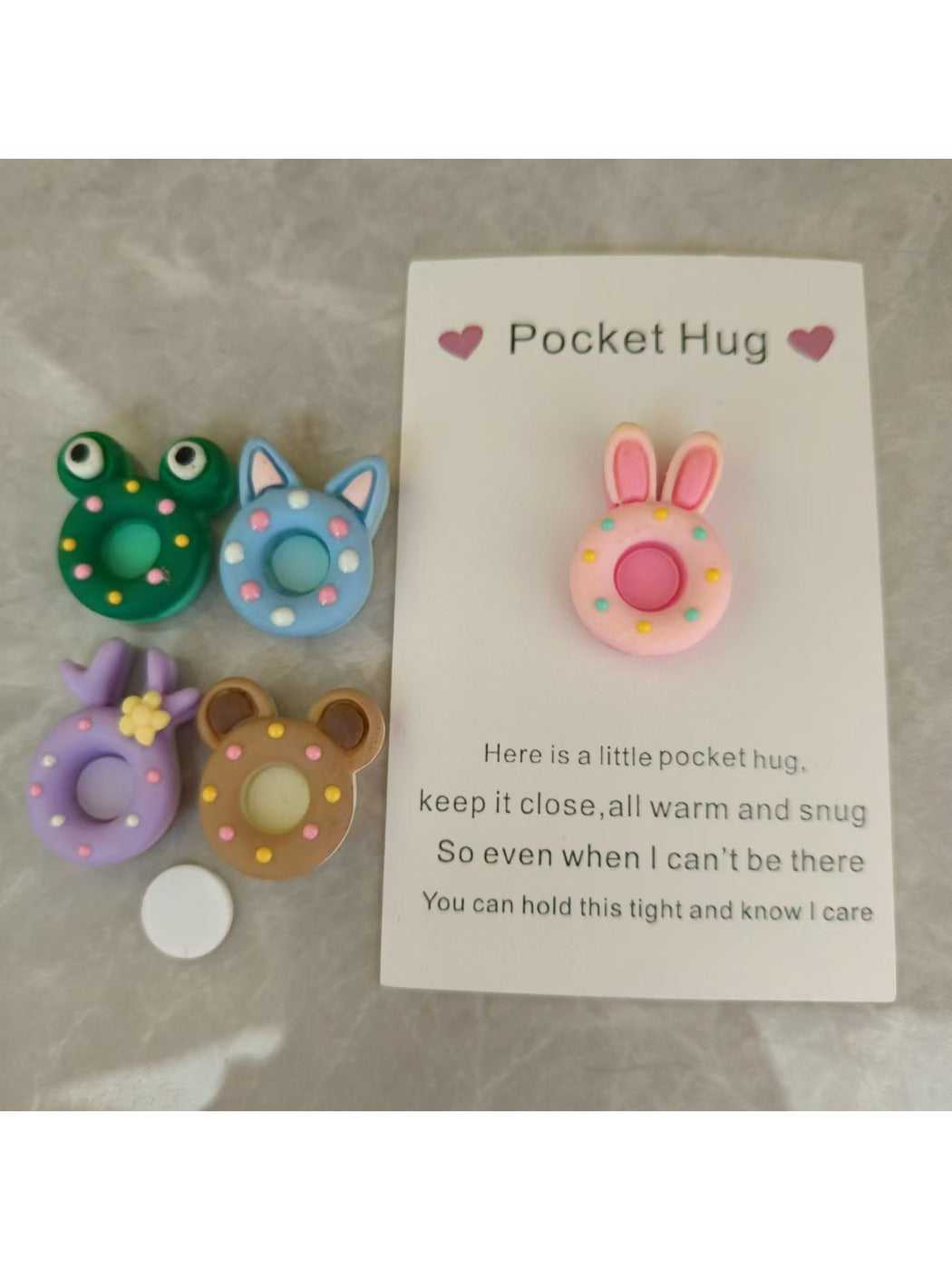 Taphug - Pocket Hug Donut Bear Rabbit Cat pocket hug card and keepsake token