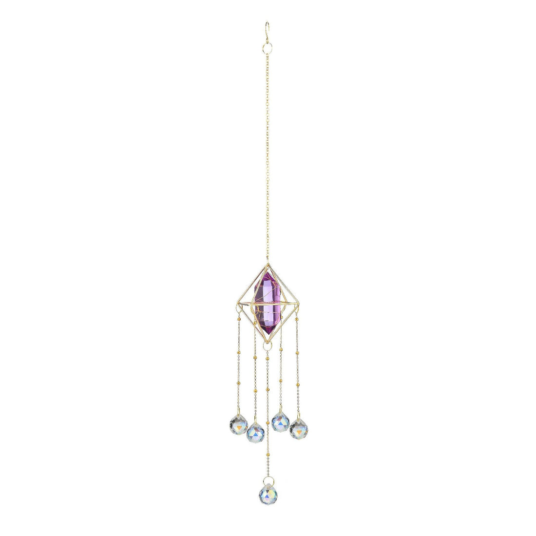 Somnira geometric prism suncatcher casting light reflections on a white wall