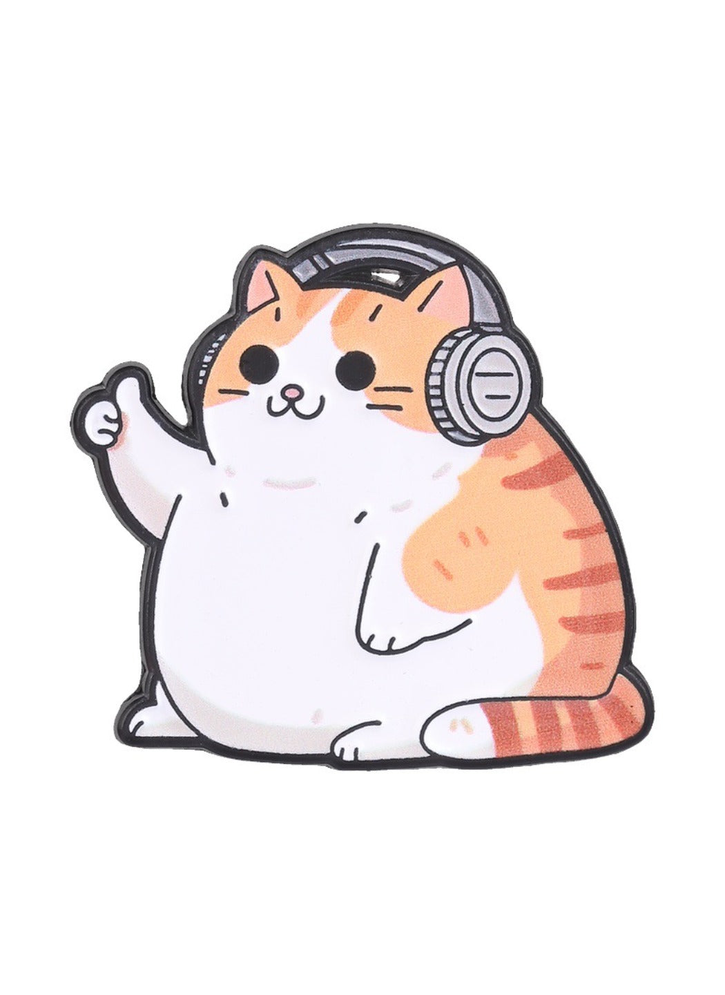 Pinori - Cute Cartoon Chubby Orange Cat with Headphones Pin Brooch Badge