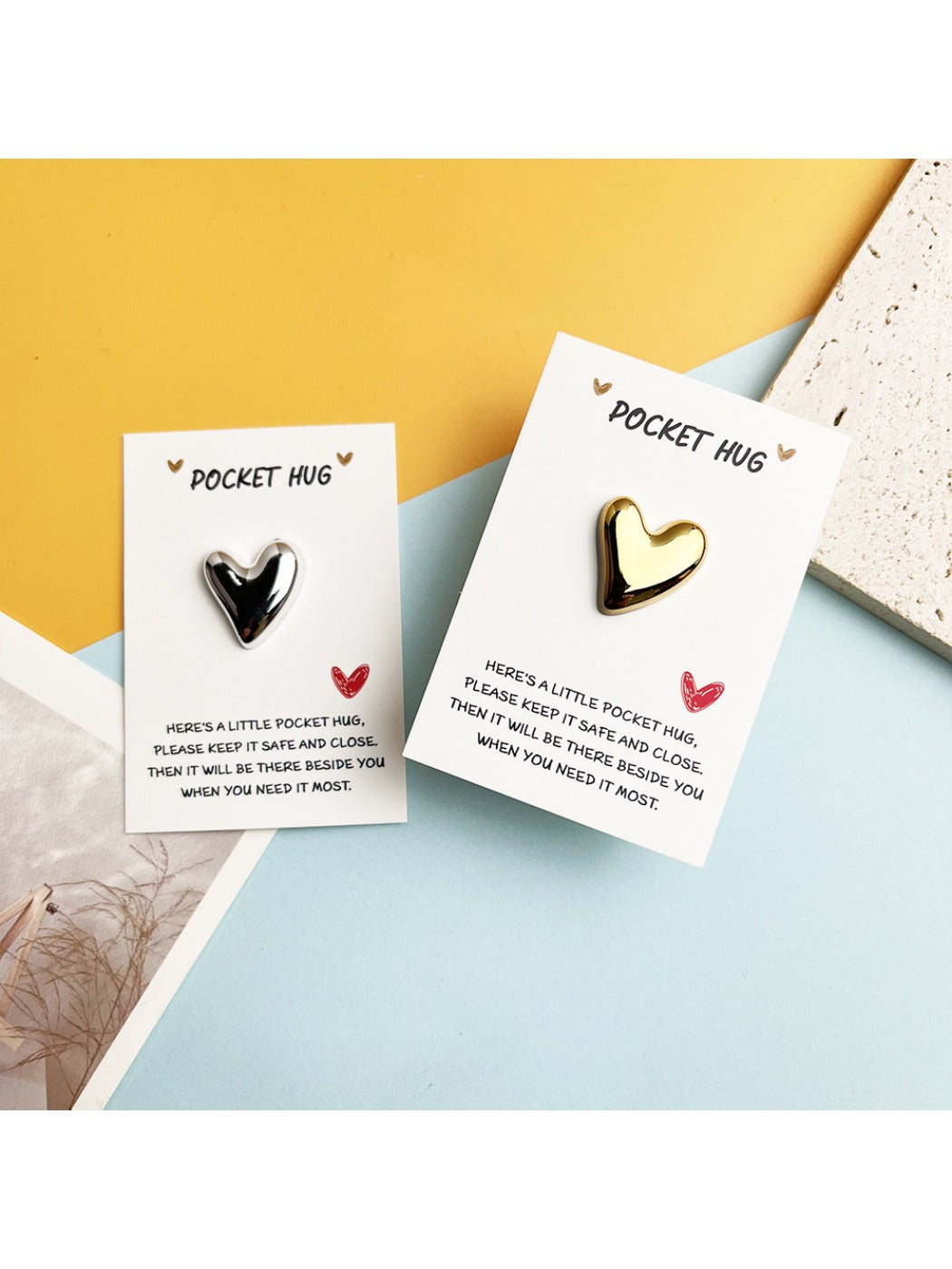 Taphug Pocket Hug shiny heart with love message on white background