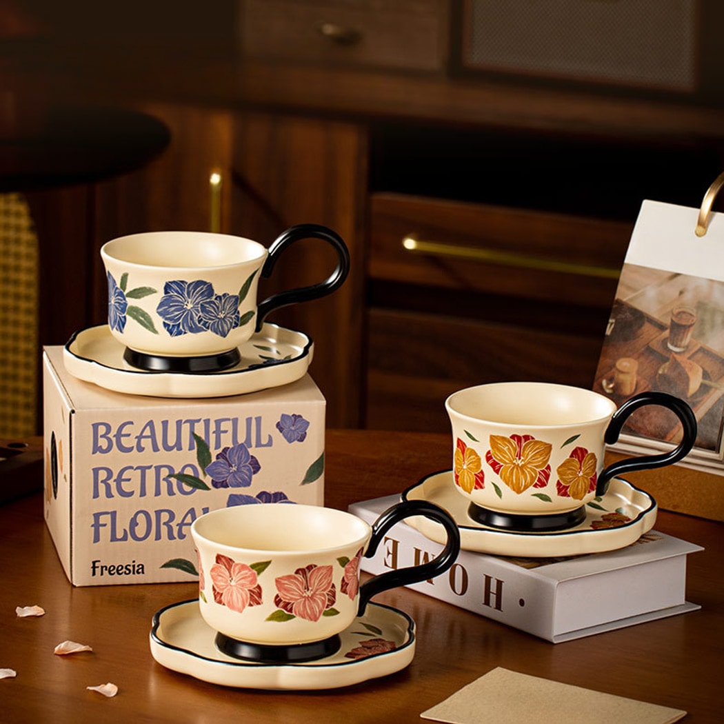 Mivora - Flower Pattern Coffee Cup and Saucer Set