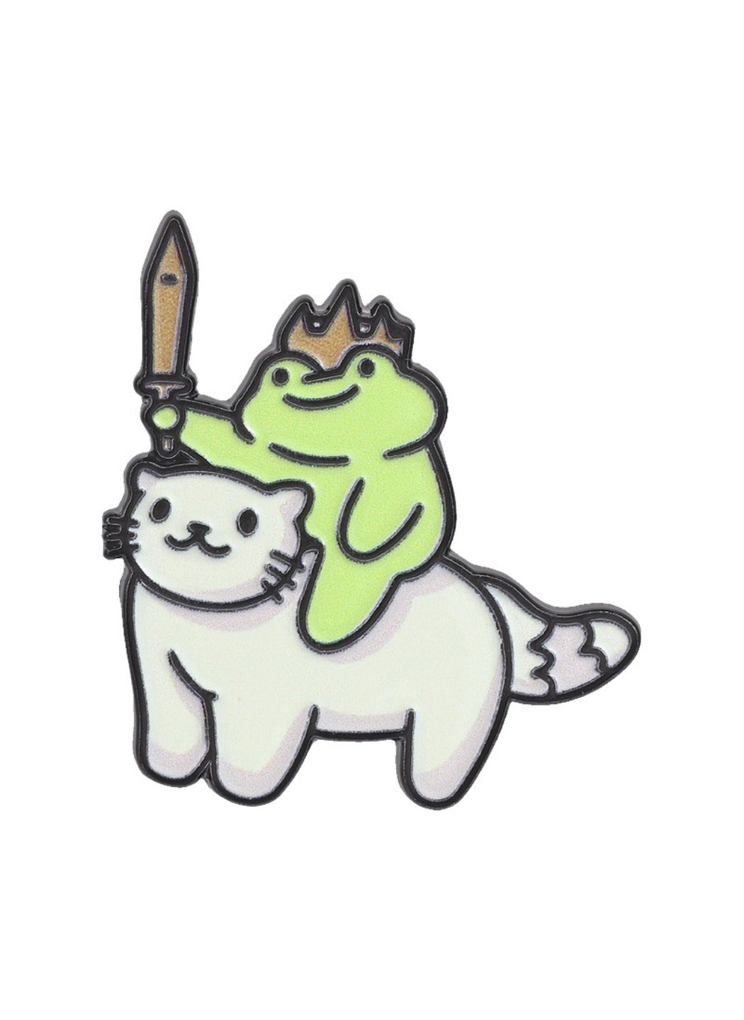 Pinori - Cute Cartoon Frog Knight Riding Cat Pin Brooch Badge