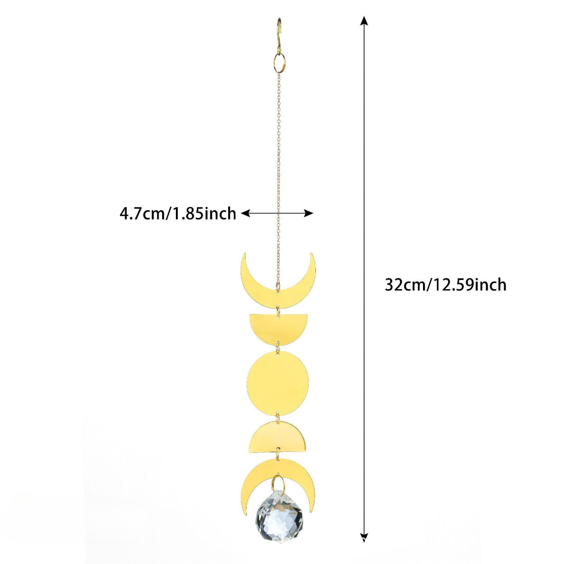 Somnira Moon Phase suncatcher displayed against a white wall background