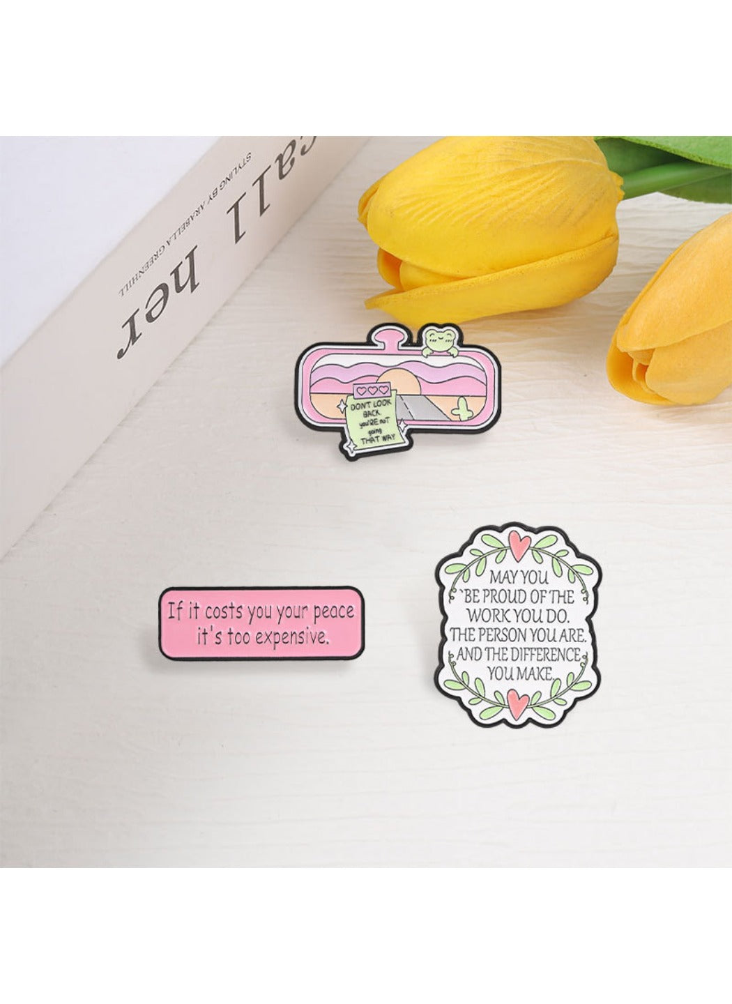 Pinori - Cute Cartoon Badge with Inspiring Words Pin Brooch Badge