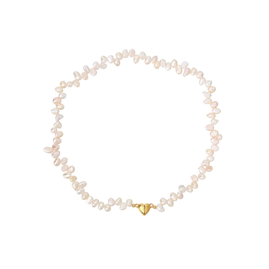 Baroque Pearl Heart Choker Necklace with Magnetic Heart Charm