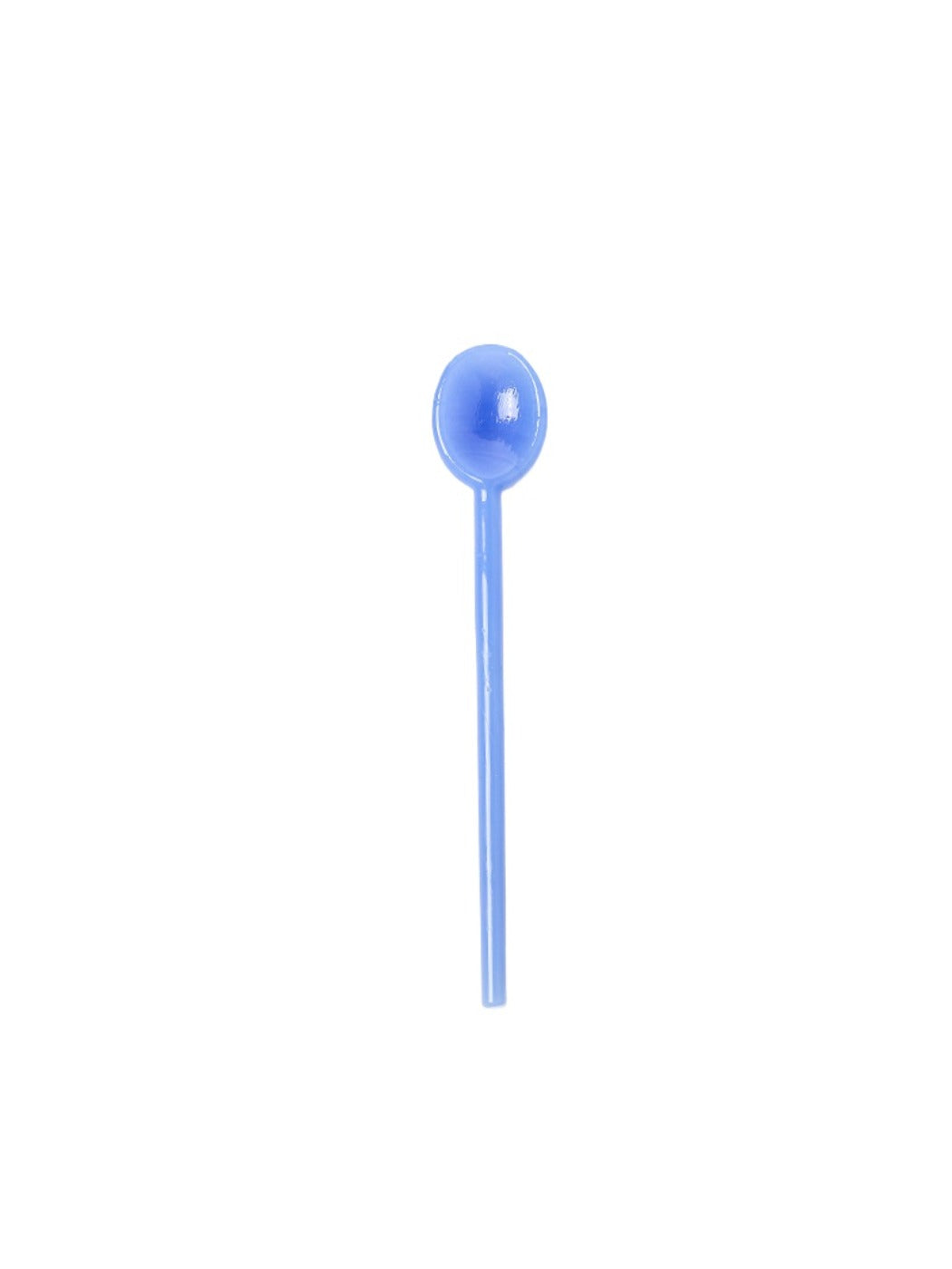 Thimara long handle glass spoon angled to show handle and bowl