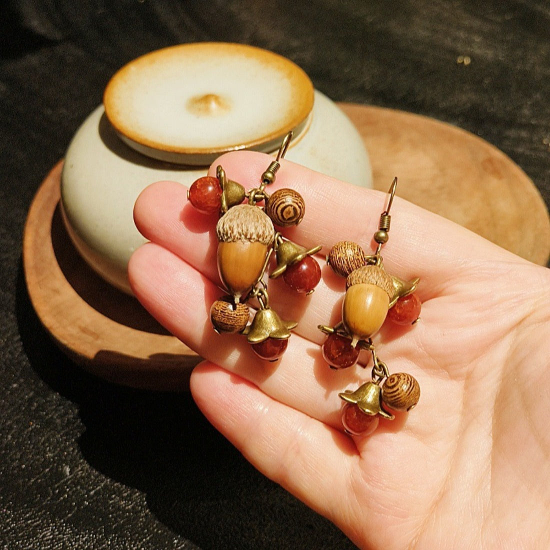 Handcrafted Vintage Natural Dried Fruit Agate Earrings