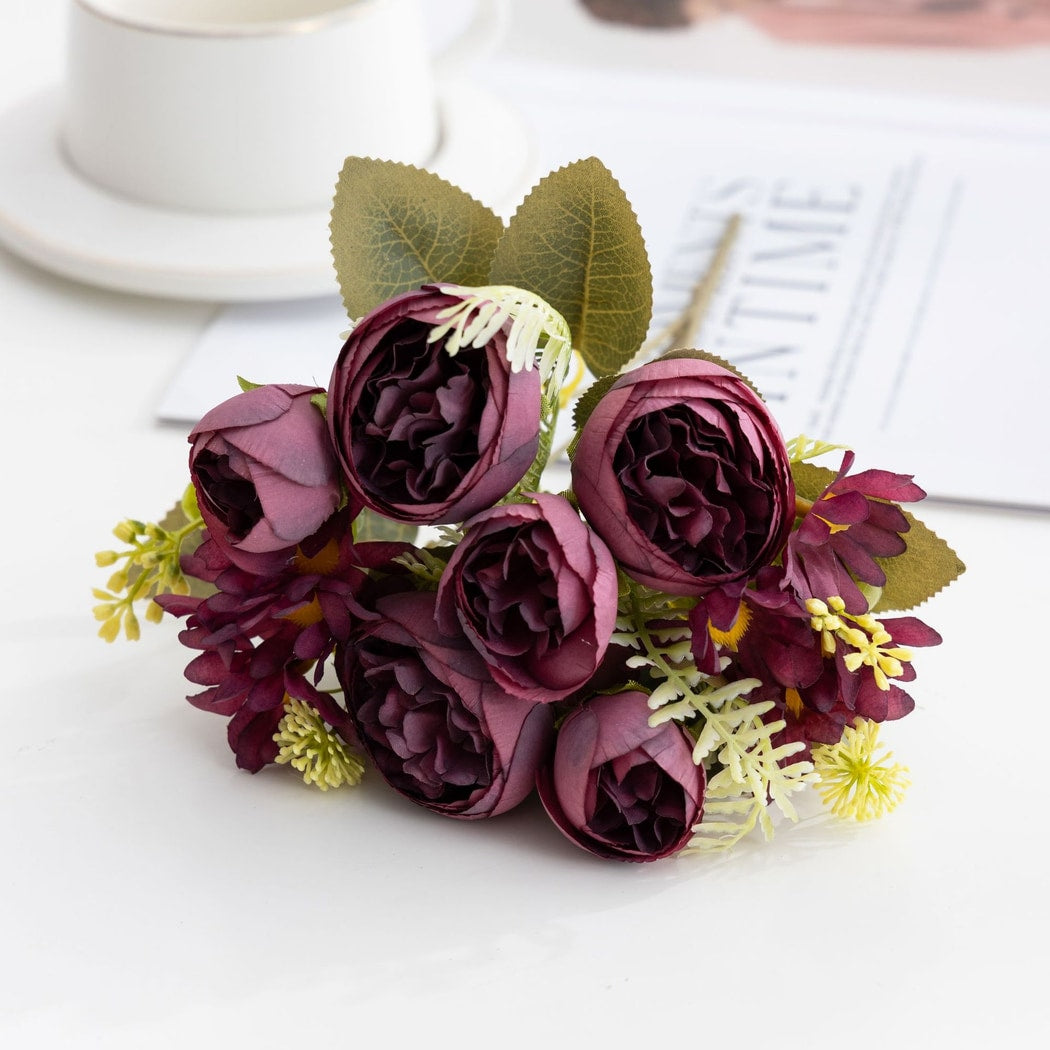 Roselle - Elegant Artificial Peony and Daisy Bouquet
