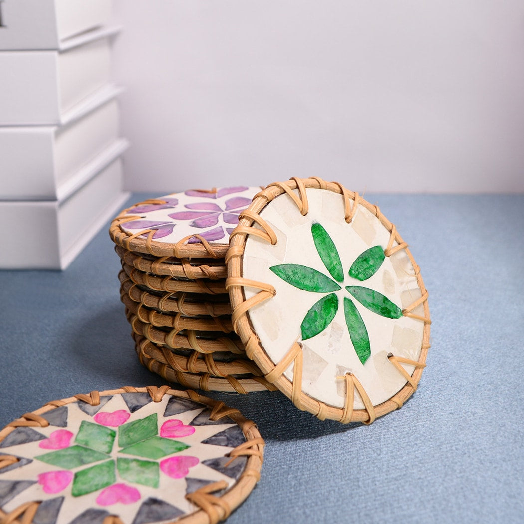Thimara - Intarsia Floral Pattern Round Coaster