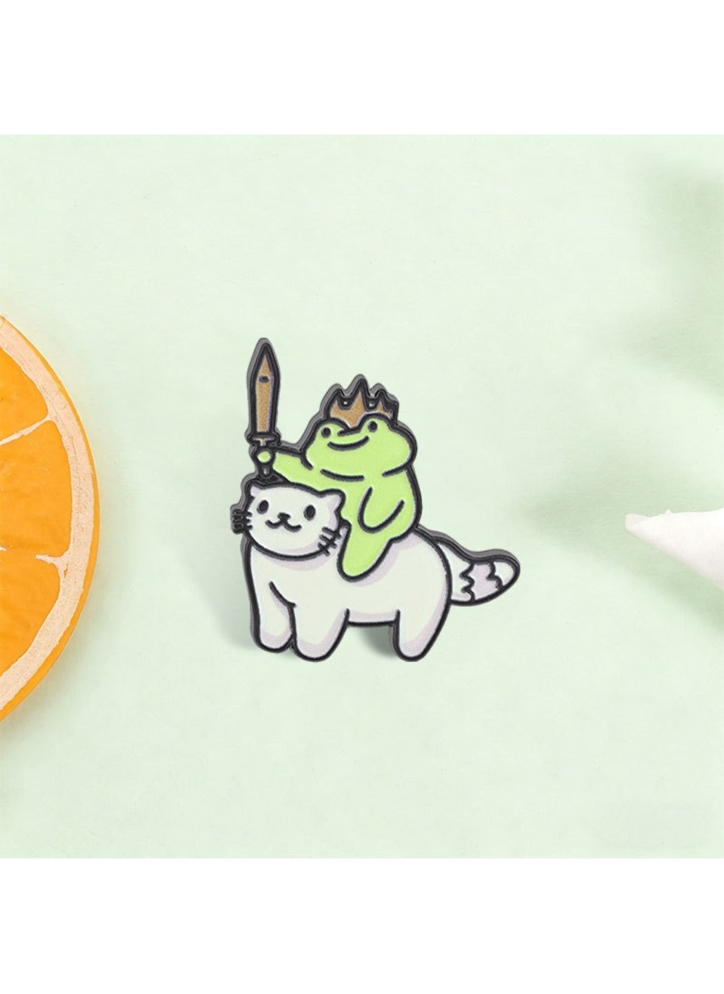 Pinori - Cute Cartoon Frog Knight Riding Cat Pin Brooch Badge