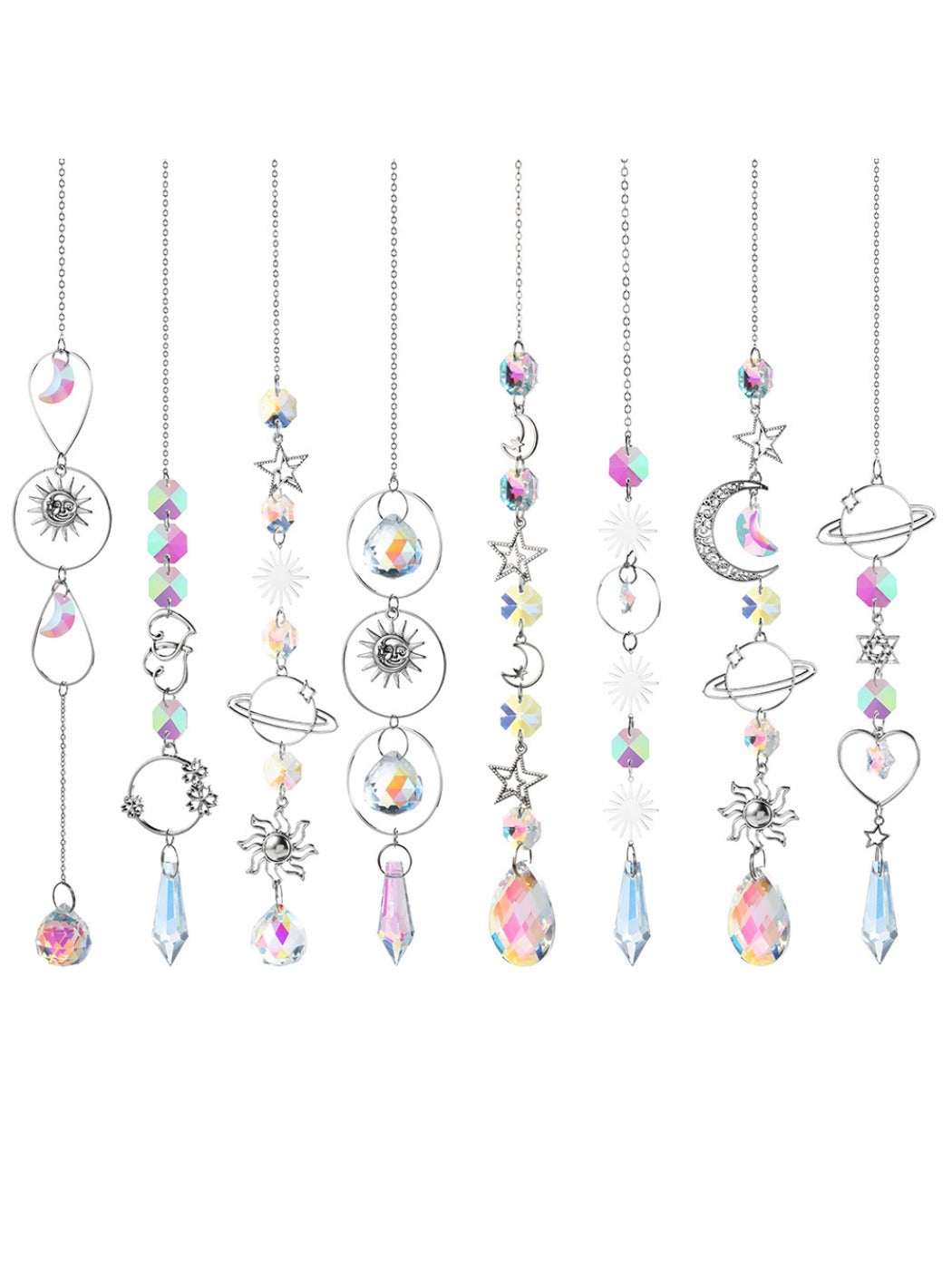 Somnira Galaxy Crystal Dream Catcher hanging with blue and purple crystals