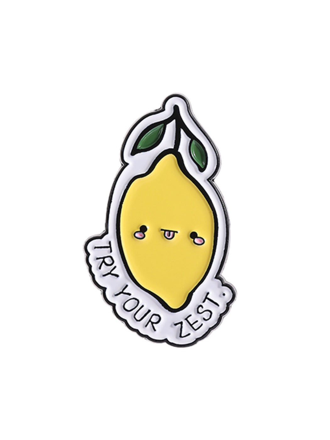 Pinori cartoon lemon brooch photographed with soft lighting for color accuracy